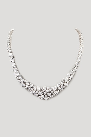 White Finish Swarovski Necklace In Sterling Silver by Diosa Paris Jewellery