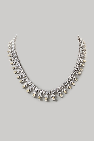 White Finish Swarovski Zirconia Necklace In Sterling Silver by Diosa Paris Jewellery
