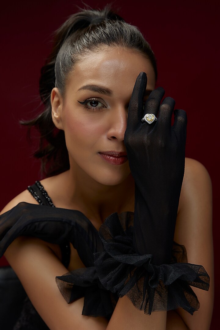 White Finish Swarovski Zircon Ring In Sterling Silver by Diosa Paris Jewellery at Pernia's Pop Up Shop