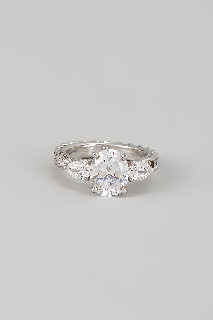 White Finish Swarovski Zircon Ring In Sterling Silver by Diosa Paris Jewellery at Pernia's Pop Up Shop