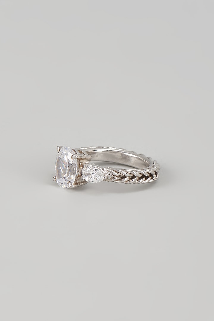 White Finish Swarovski Zircon Ring In Sterling Silver by Diosa Paris Jewellery at Pernia's Pop Up Shop