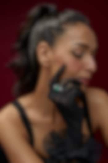 White Finish Emerald Synthetic Stone & Swarovski Zircon Ring In Sterling Silver by Diosa Paris Jewellery at Pernia's Pop Up Shop