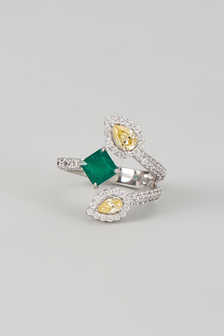 White Finish Stone & Swarovski Zircon Ring In Sterling Silver by Diosa Paris Jewellery at Pernia's Pop Up Shop