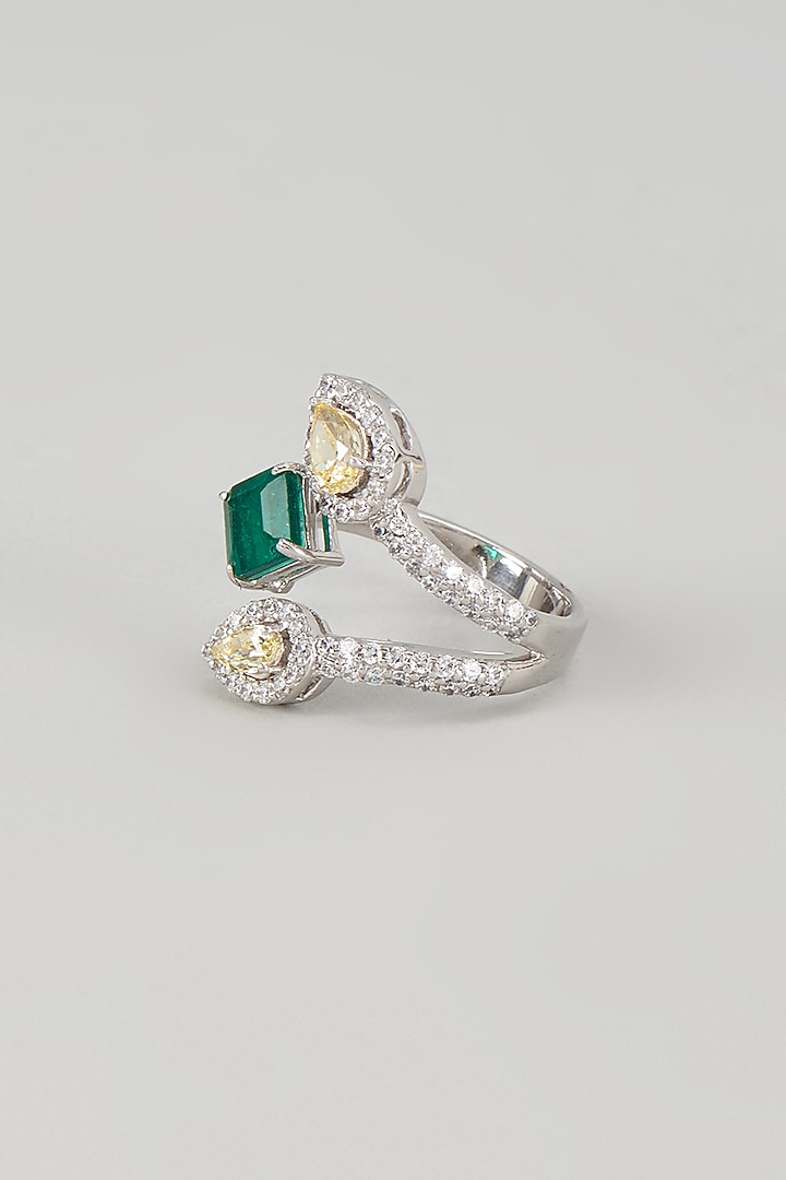White Finish Stone & Swarovski Zircon Ring In Sterling Silver by Diosa Paris Jewellery at Pernia's Pop Up Shop