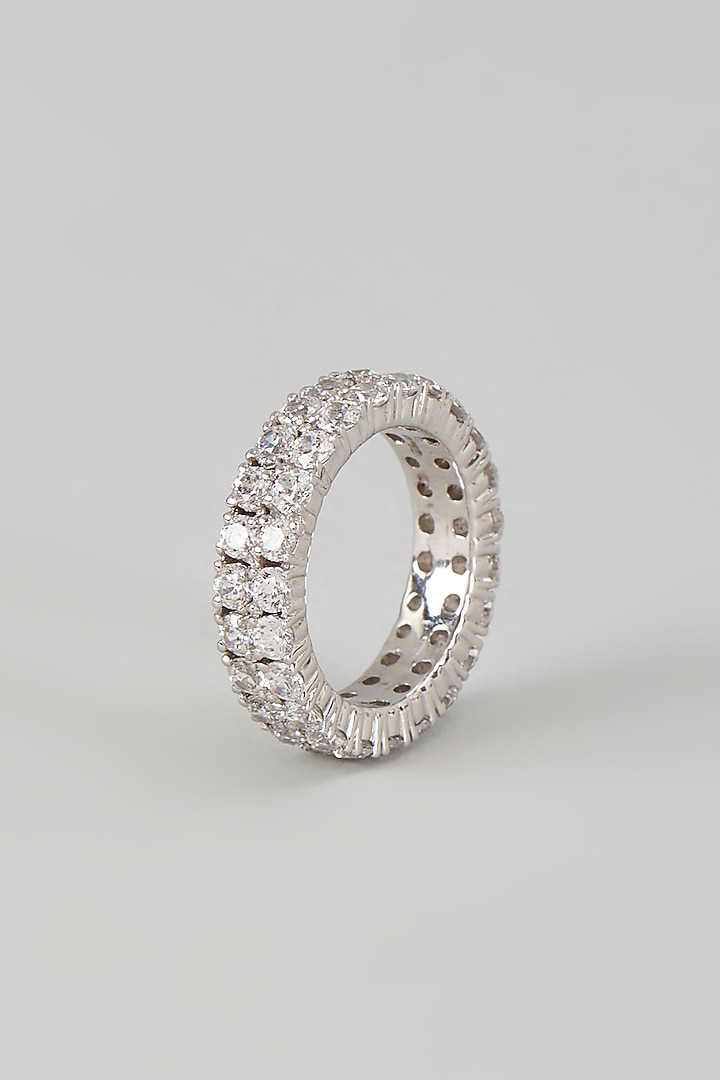 White Finish Swarovski Zircon Ring In Sterling Silver by Diosa Paris Jewellery at Pernia's Pop Up Shop