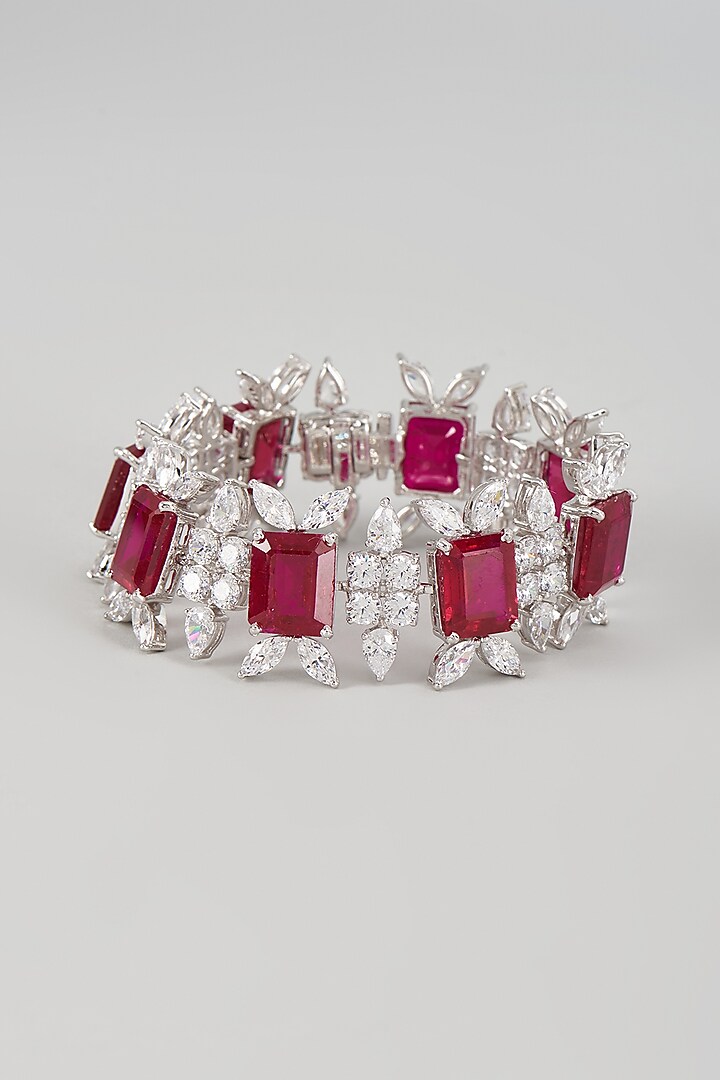 White Finish Ruby Synthetic Stone & Swarovski Zircon Bracelet In Sterling Silver by Diosa Paris Jewellery at Pernia's Pop Up Shop