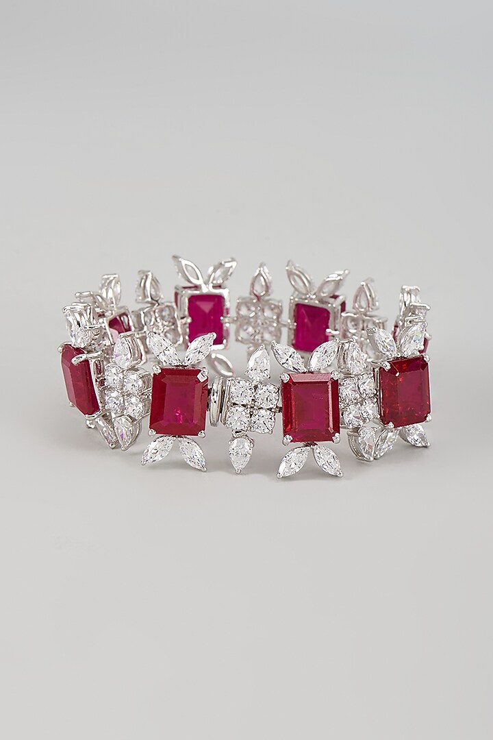 White Finish Ruby Synthetic Stone & Swarovski Zircon Bracelet In Sterling Silver by Diosa Paris Jewellery at Pernia's Pop Up Shop