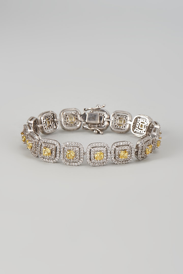 White Finish Yellow & White Swarovski Zircon Bracelet In Sterling Silver by Diosa Paris Jewellery at Pernia's Pop Up Shop