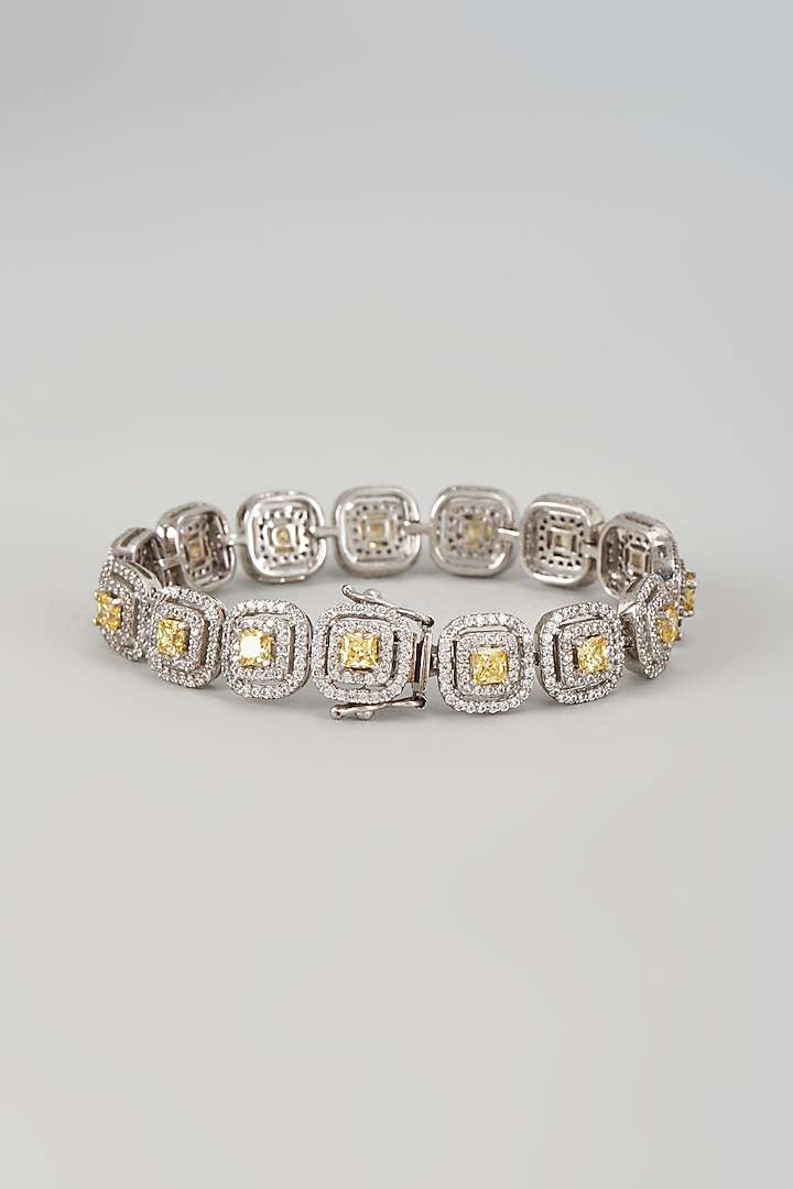 White Finish Yellow & White Swarovski Zircon Bracelet In Sterling Silver by Diosa Paris Jewellery at Pernia's Pop Up Shop