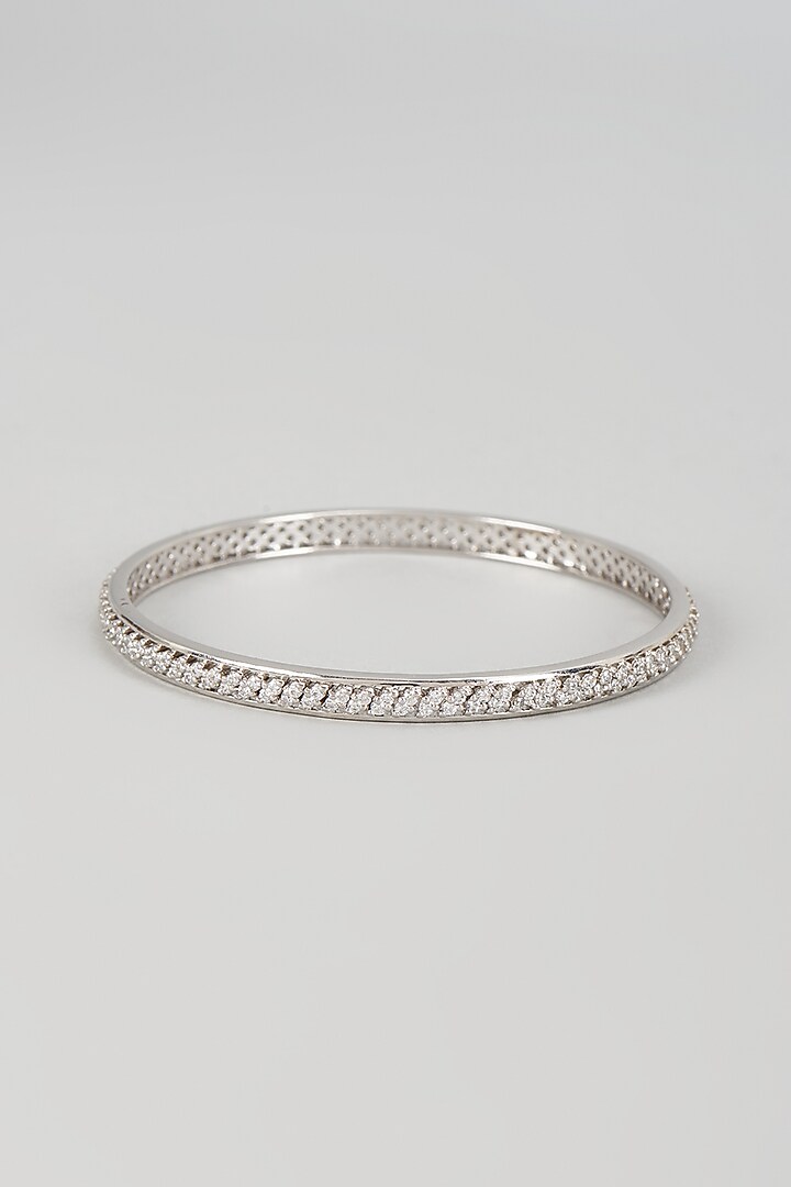White Finish Swarovski Zircon Bangle In Sterling Silver by Diosa Paris Jewellery at Pernia's Pop Up Shop