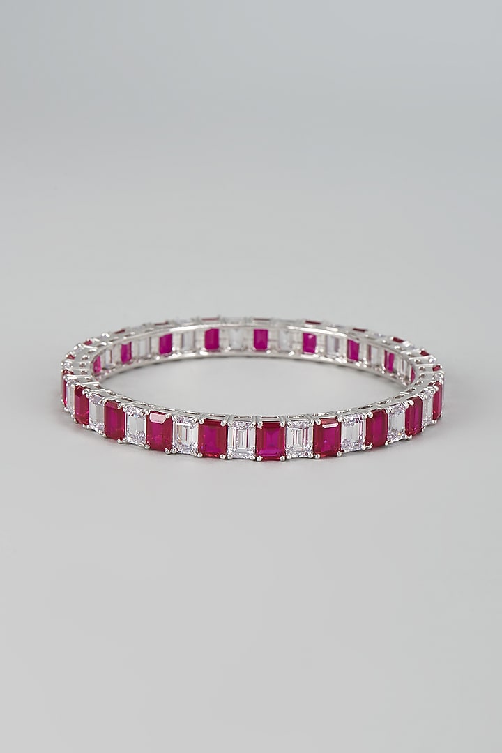 White Finish Ruby Synthetic Stone & Swarovski Zircon Bangle In Sterling Silver by Diosa Paris Jewellery at Pernia's Pop Up Shop