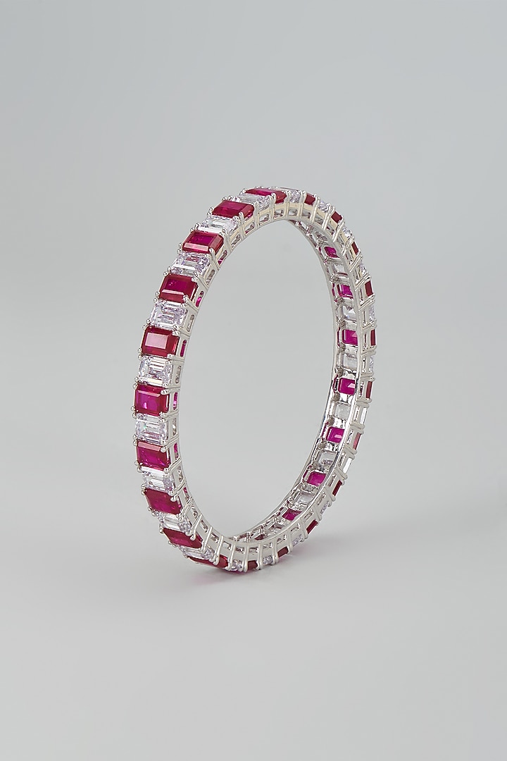 White Finish Ruby Synthetic Stone & Swarovski Zircon Bangle In Sterling Silver by Diosa Paris Jewellery at Pernia's Pop Up Shop