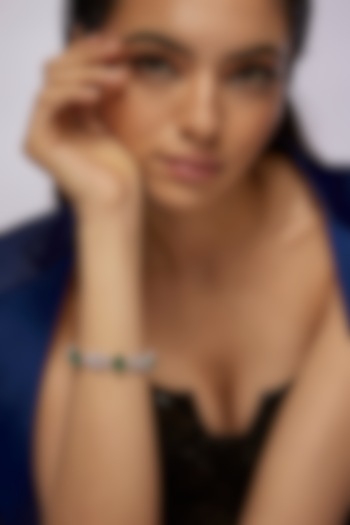 White Finish Emerald Synthetic Stone & Swarovski Zircon Bracelet In Sterling Silver by Diosa Paris Jewellery at Pernia's Pop Up Shop