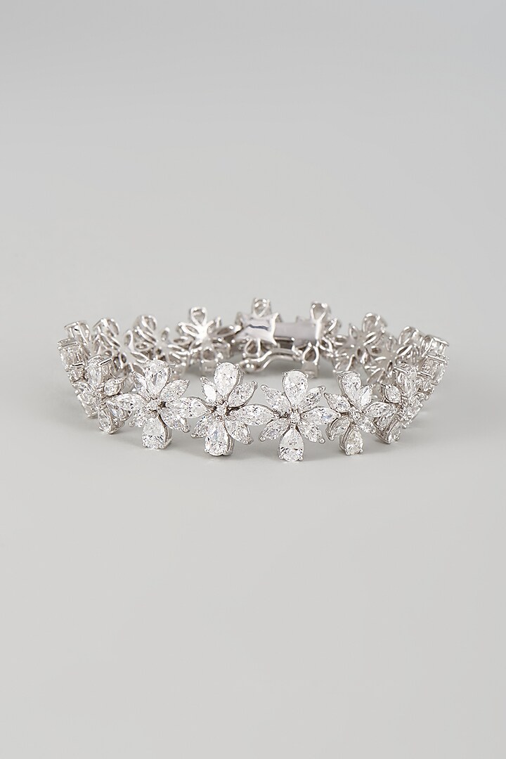 White Finish Swarovski Zircon Bracelet In Sterling Silver by Diosa Paris Jewellery at Pernia's Pop Up Shop