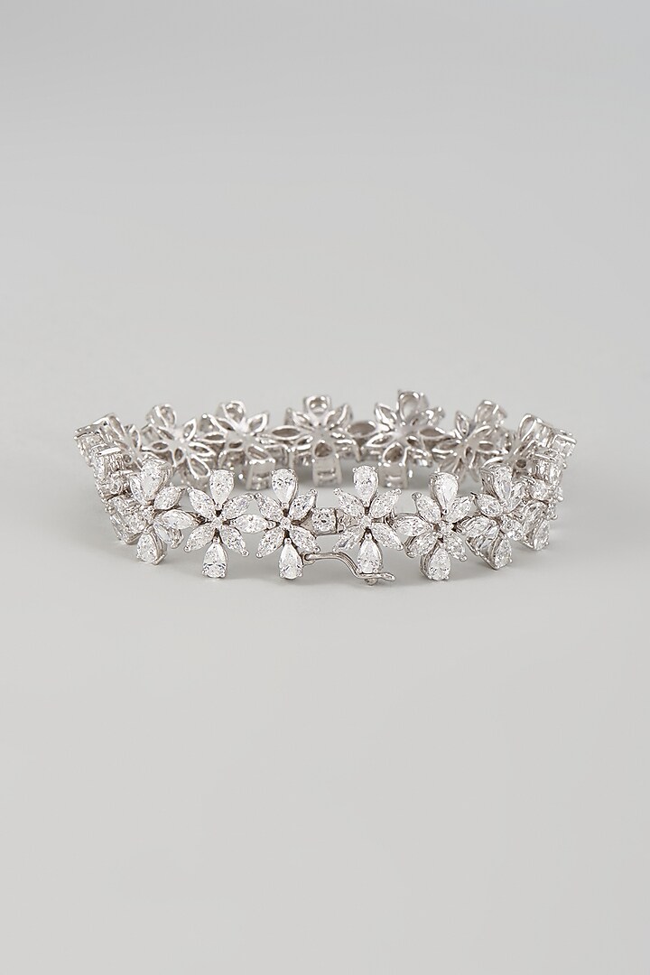 White Finish Swarovski Zircon Bracelet In Sterling Silver by Diosa Paris Jewellery at Pernia's Pop Up Shop