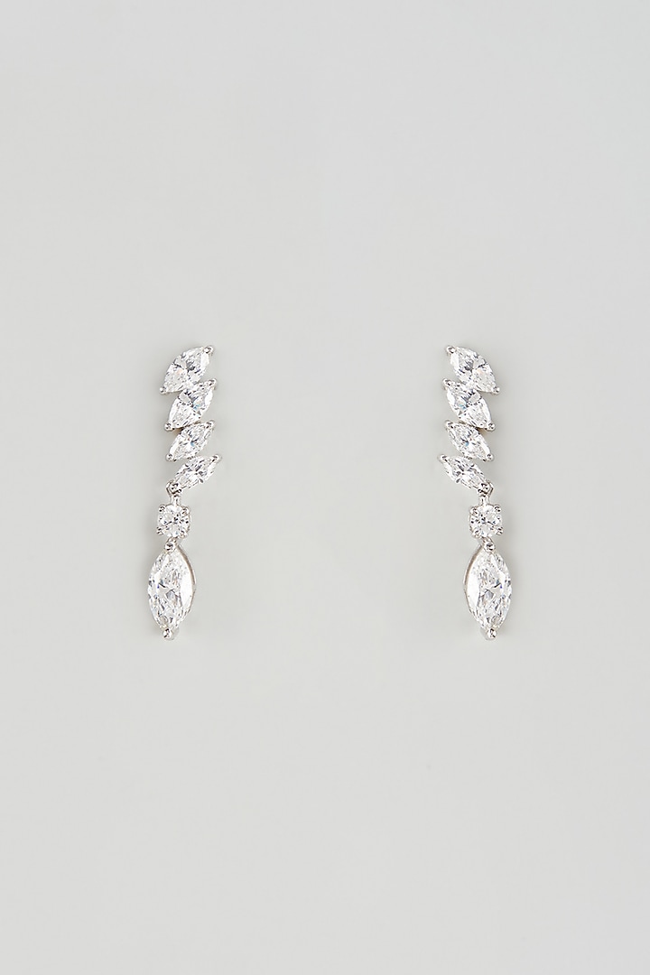 White Finish Swarovski Zircon Dangler Earrings In Sterling Silver by Diosa Paris Jewellery at Pernia's Pop Up Shop