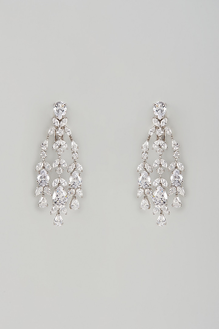 White Finish Swarovski Zircon Dangler Earrings In Sterling Silver by Diosa Paris Jewellery at Pernia's Pop Up Shop