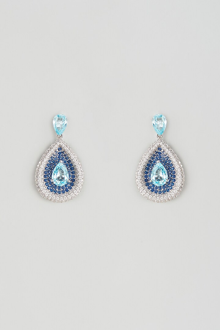 White Finish Aqua Swarovski Zircon Dangler Earrings In Sterling Silver by Diosa Paris Jewellery at Pernia's Pop Up Shop