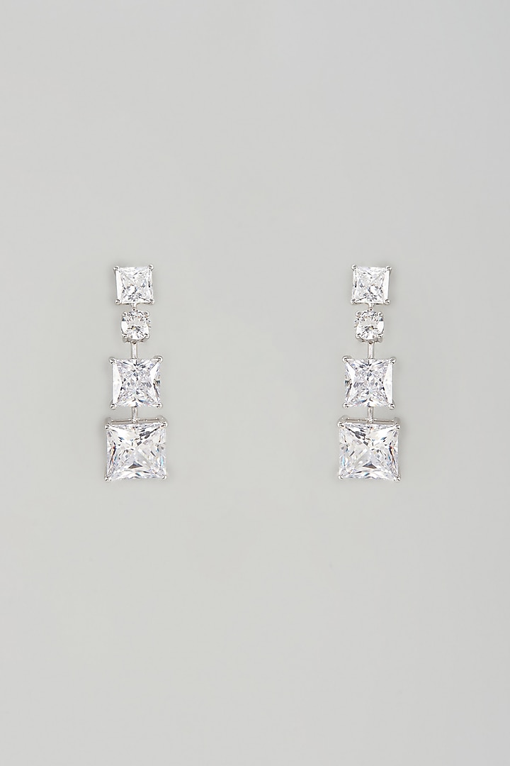 White Finish Swarovski Zircon Dangler Earrings In Sterling Silver by Diosa Paris Jewellery at Pernia's Pop Up Shop