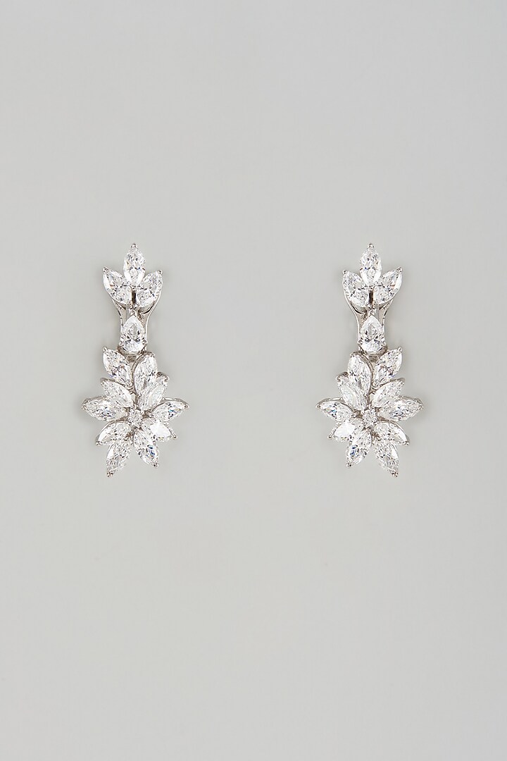 White Finish Swarovski Zircon Dangler Earrings In Sterling Silver by Diosa Paris Jewellery at Pernia's Pop Up Shop