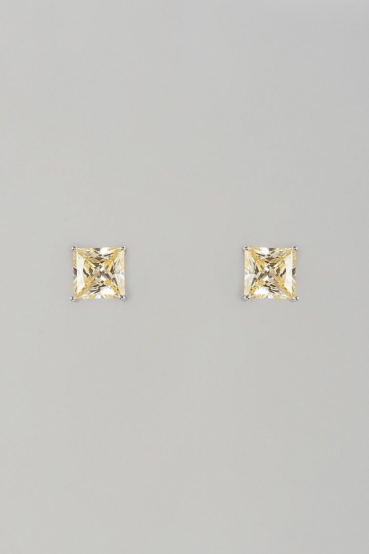 White Finish Yellow Swarovski Zircon Stud Earrings In Sterling Silver by Diosa Paris Jewellery at Pernia's Pop Up Shop