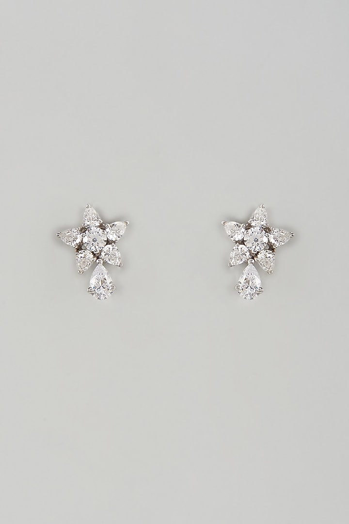 White Finish Swarovski Zircon Stud Earrings In Sterling Silver by Diosa Paris Jewellery at Pernia's Pop Up Shop