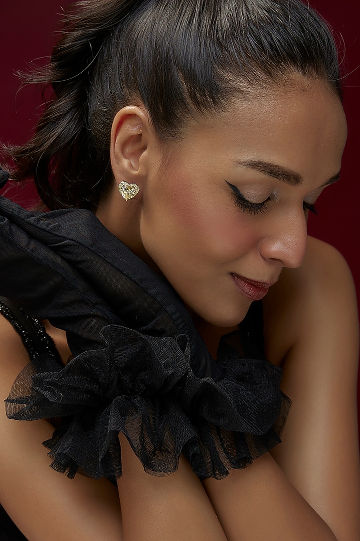 White Finish Yellow Swarovski Zircon Stud Earrings In Sterling Silver by Diosa Paris Jewellery at Pernia's Pop Up Shop