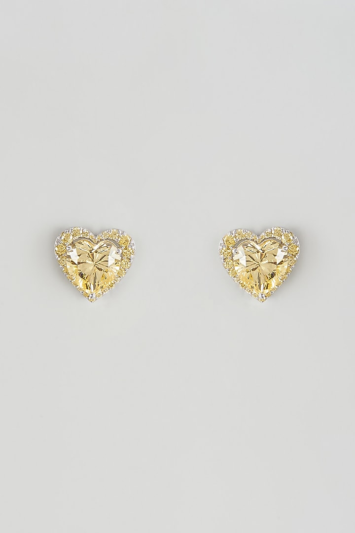White Finish Yellow Swarovski Zircon Stud Earrings In Sterling Silver by Diosa Paris Jewellery at Pernia's Pop Up Shop