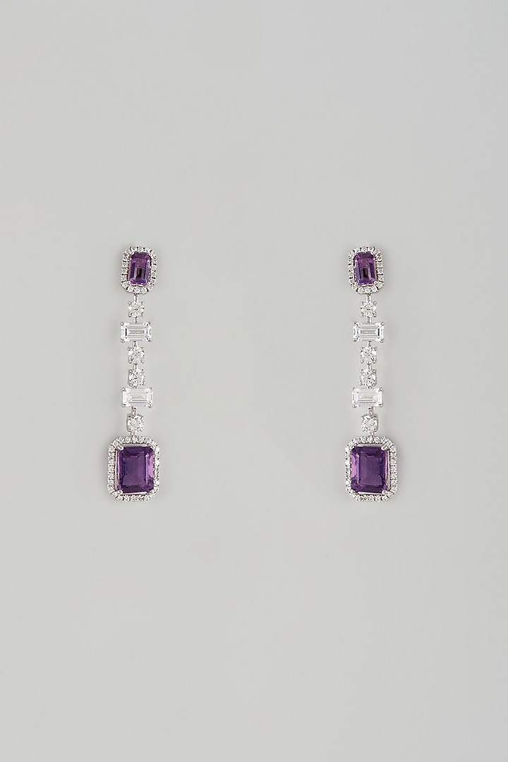 White Finish Amethyst & Swarovski Zircon Dangler Earrings In Sterling Silver by Diosa Paris Jewellery at Pernia's Pop Up Shop