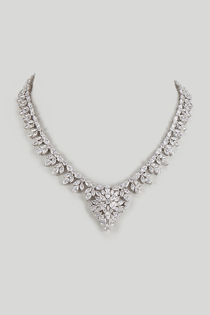White Finish Swarovski Zircon Necklace In Sterling Silver by Diosa Paris Jewellery at Pernia's Pop Up Shop