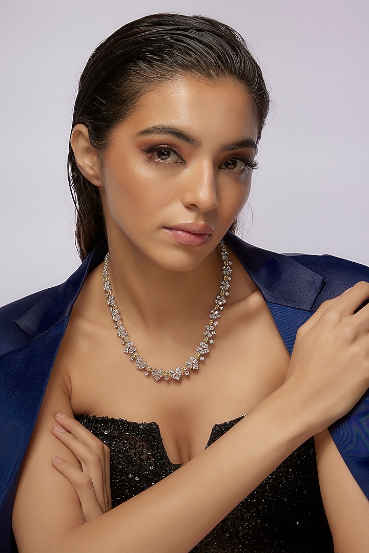 White Finish White & Yellow Swarovski Zircon Necklace In Sterling Silver by Diosa Paris Jewellery at Pernia's Pop Up Shop