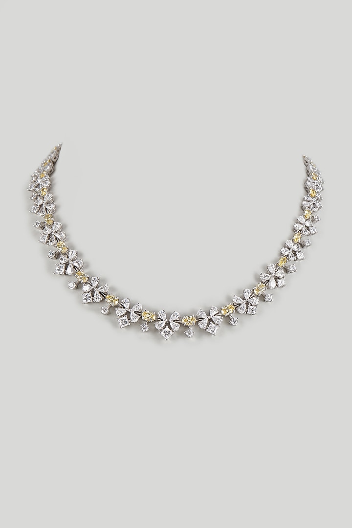 White Finish White & Yellow Swarovski Zircon Necklace In Sterling Silver by Diosa Paris Jewellery at Pernia's Pop Up Shop