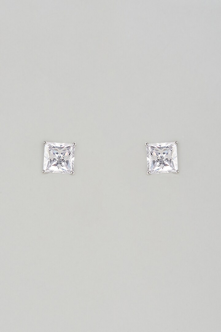 White Finish Swarovski Zircon Stud Earrings In Sterling Silver by Diosa Paris Jewellery at Pernia's Pop Up Shop
