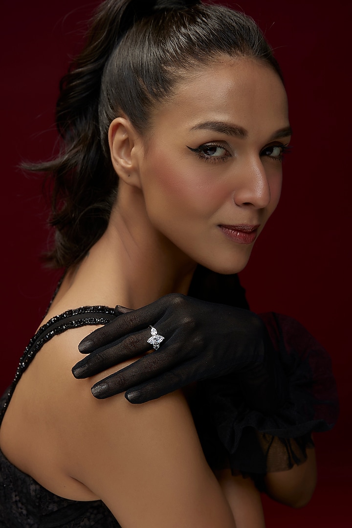 White Finish Swarovski Zircon Ring In Sterling Silver by Diosa Paris Jewellery at Pernia's Pop Up Shop