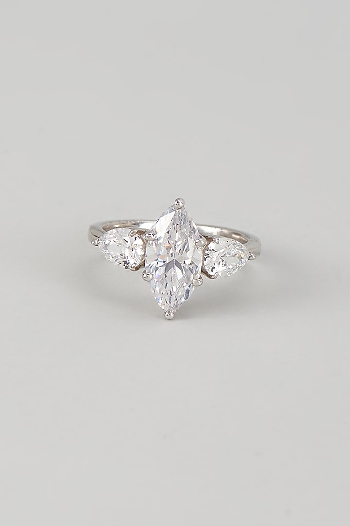 White Finish Swarovski Zircon Ring In Sterling Silver by Diosa Paris Jewellery at Pernia's Pop Up Shop