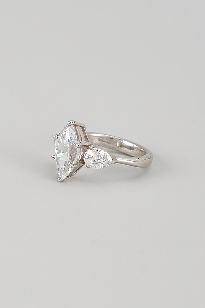 White Finish Swarovski Zircon Ring In Sterling Silver by Diosa Paris Jewellery at Pernia's Pop Up Shop