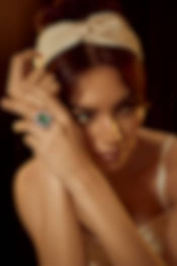 White Finish Swarovski Zirconia & Synthetic Green Stone Ring In Sterling Silver by Diosa Paris Jewellery at Pernia's Pop Up Shop