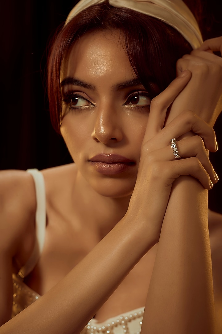 White Finish Swarovski Zirconia Ring In Sterling Silver by Diosa Paris Jewellery at Pernia's Pop Up Shop