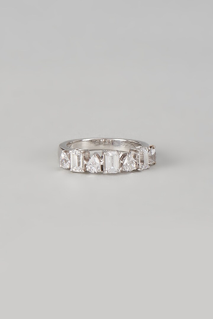 White Finish Swarovski Zirconia Ring In Sterling Silver by Diosa Paris Jewellery at Pernia's Pop Up Shop