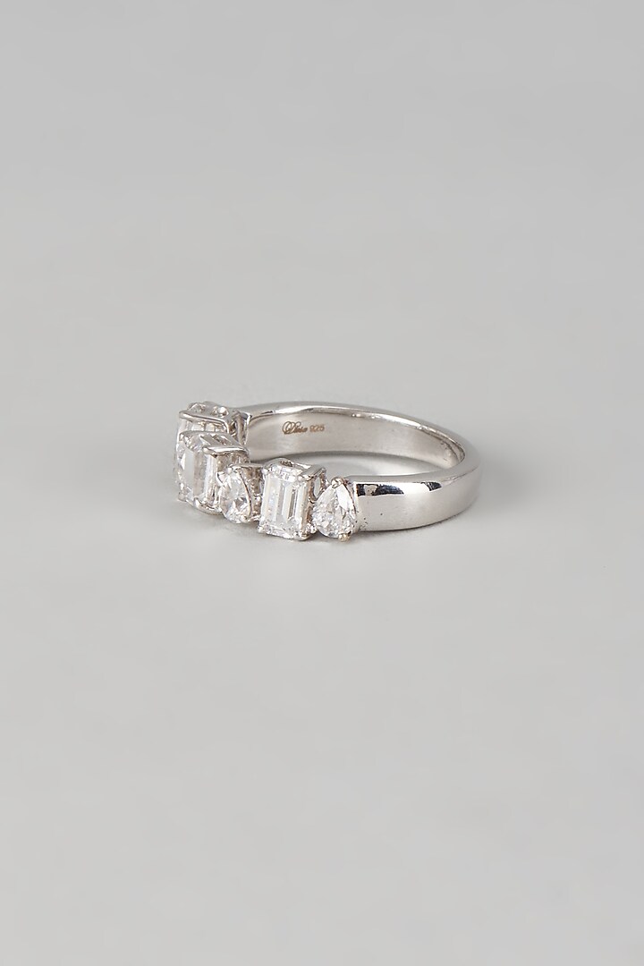 White Finish Swarovski Zirconia Ring In Sterling Silver by Diosa Paris Jewellery at Pernia's Pop Up Shop