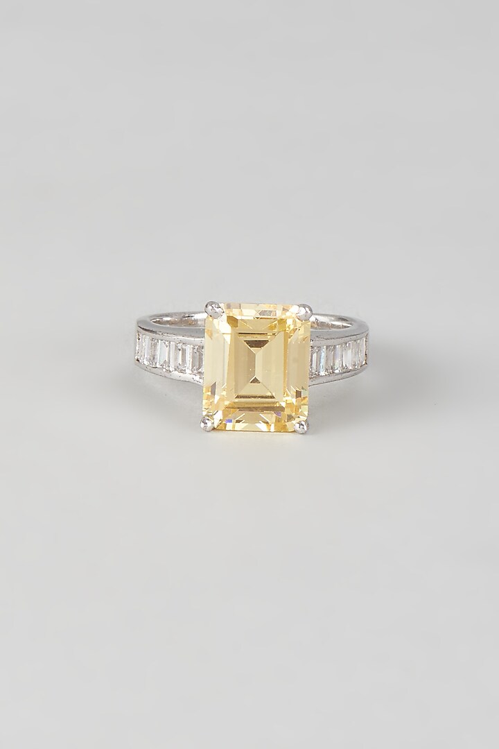 White Finish Swarovski Zirconia Ring In Sterling Silver by Diosa Paris Jewellery at Pernia's Pop Up Shop