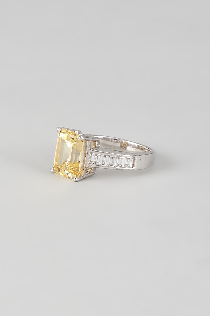 White Finish Swarovski Zirconia Ring In Sterling Silver by Diosa Paris Jewellery at Pernia's Pop Up Shop