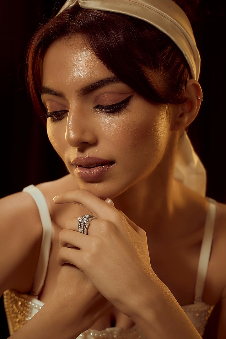 White Finish Swarovski Zirconia Ring In Sterling Silver by Diosa Paris Jewellery at Pernia's Pop Up Shop