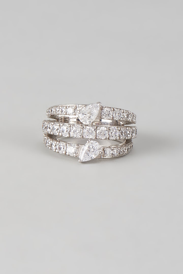 White Finish Swarovski Zirconia Ring In Sterling Silver by Diosa Paris Jewellery at Pernia's Pop Up Shop
