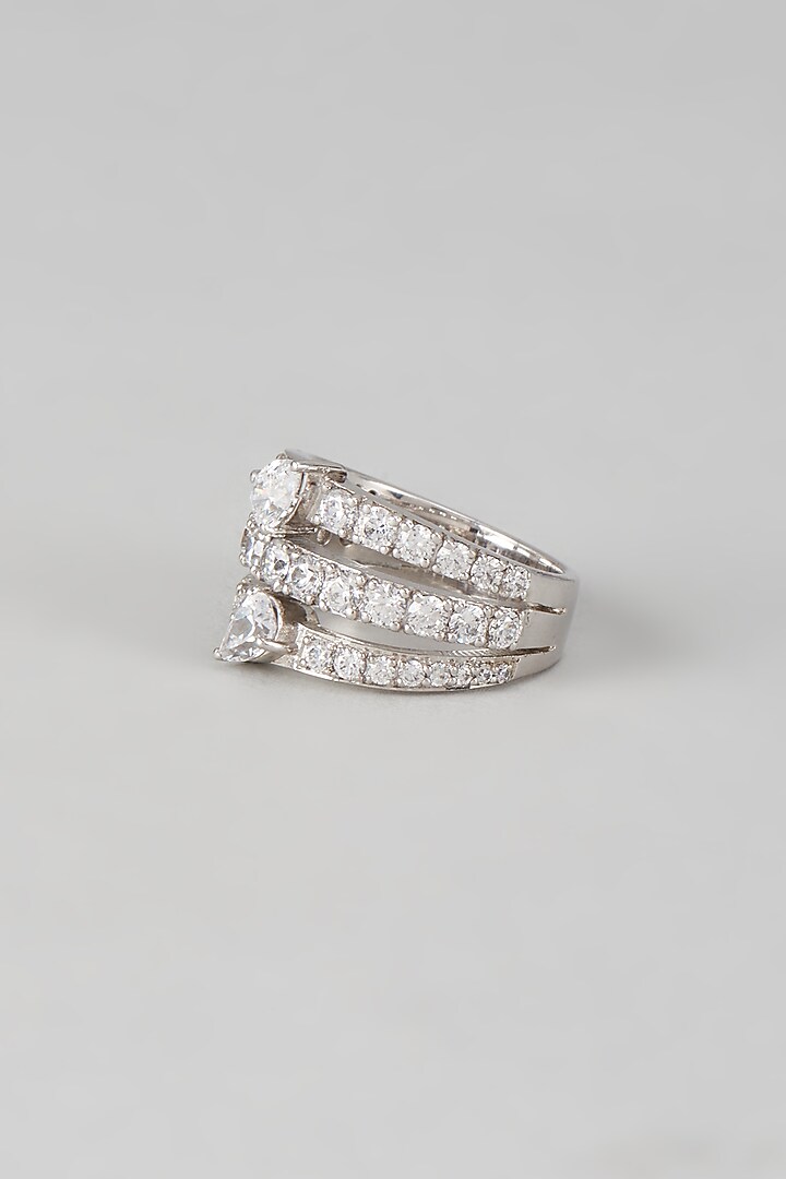 White Finish Swarovski Zirconia Ring In Sterling Silver by Diosa Paris Jewellery at Pernia's Pop Up Shop