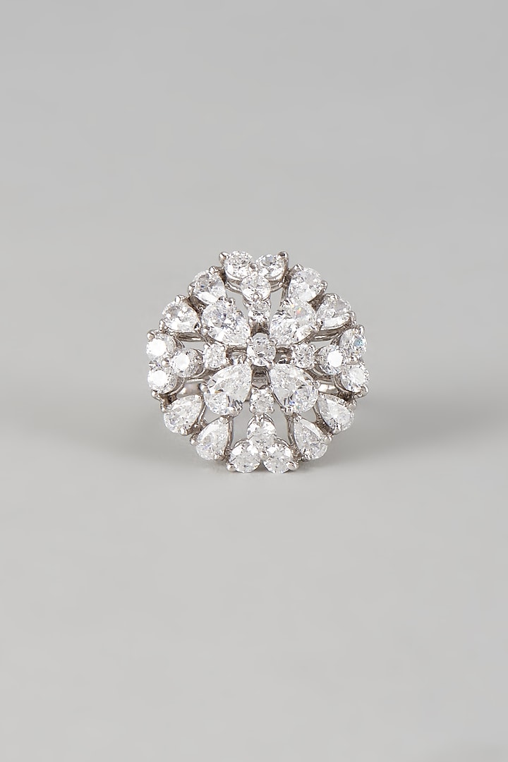 White Finish Swarovski Zirconia Ring In Sterling Silver by Diosa Paris Jewellery at Pernia's Pop Up Shop