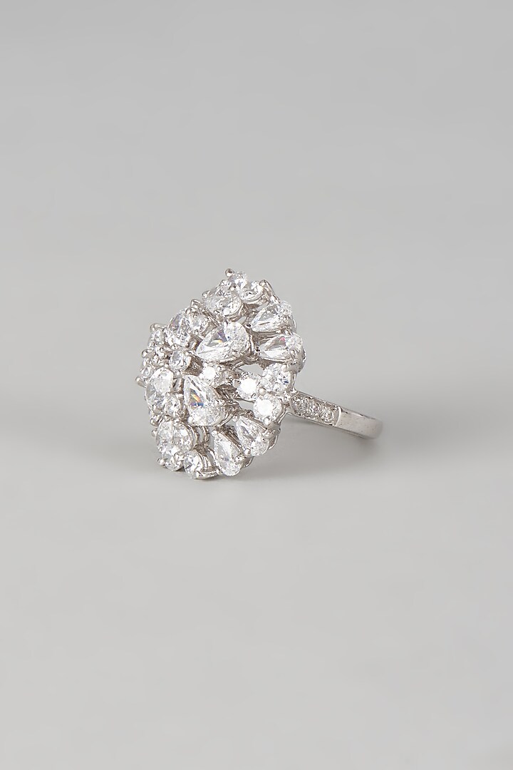 White Finish Swarovski Zirconia Ring In Sterling Silver by Diosa Paris Jewellery at Pernia's Pop Up Shop