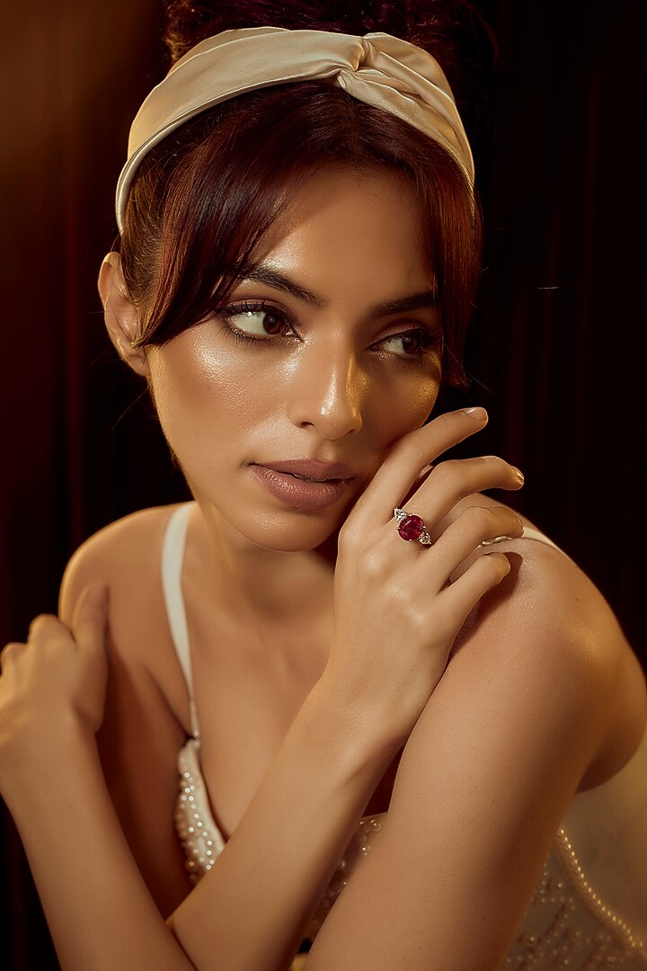 White Finish Swarovski Zirconia Ring In Sterling Silver by Diosa Paris Jewellery at Pernia's Pop Up Shop