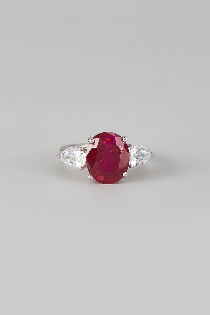 White Finish Swarovski Zirconia Ring In Sterling Silver by Diosa Paris Jewellery at Pernia's Pop Up Shop