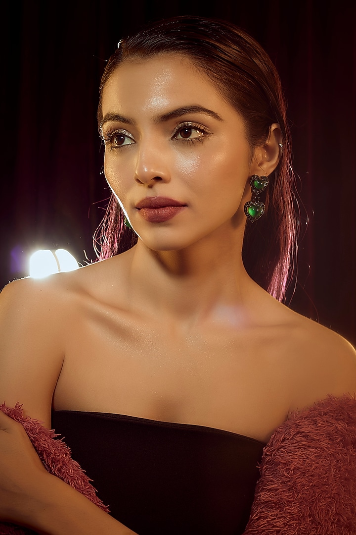 White Finish Swarovski Zirconia Dangler Earrings In Sterling Silver by Diosa Paris Jewellery at Pernia's Pop Up Shop